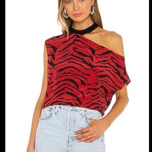 RtA Red and Black Zebra Print Asymmetrical Top
